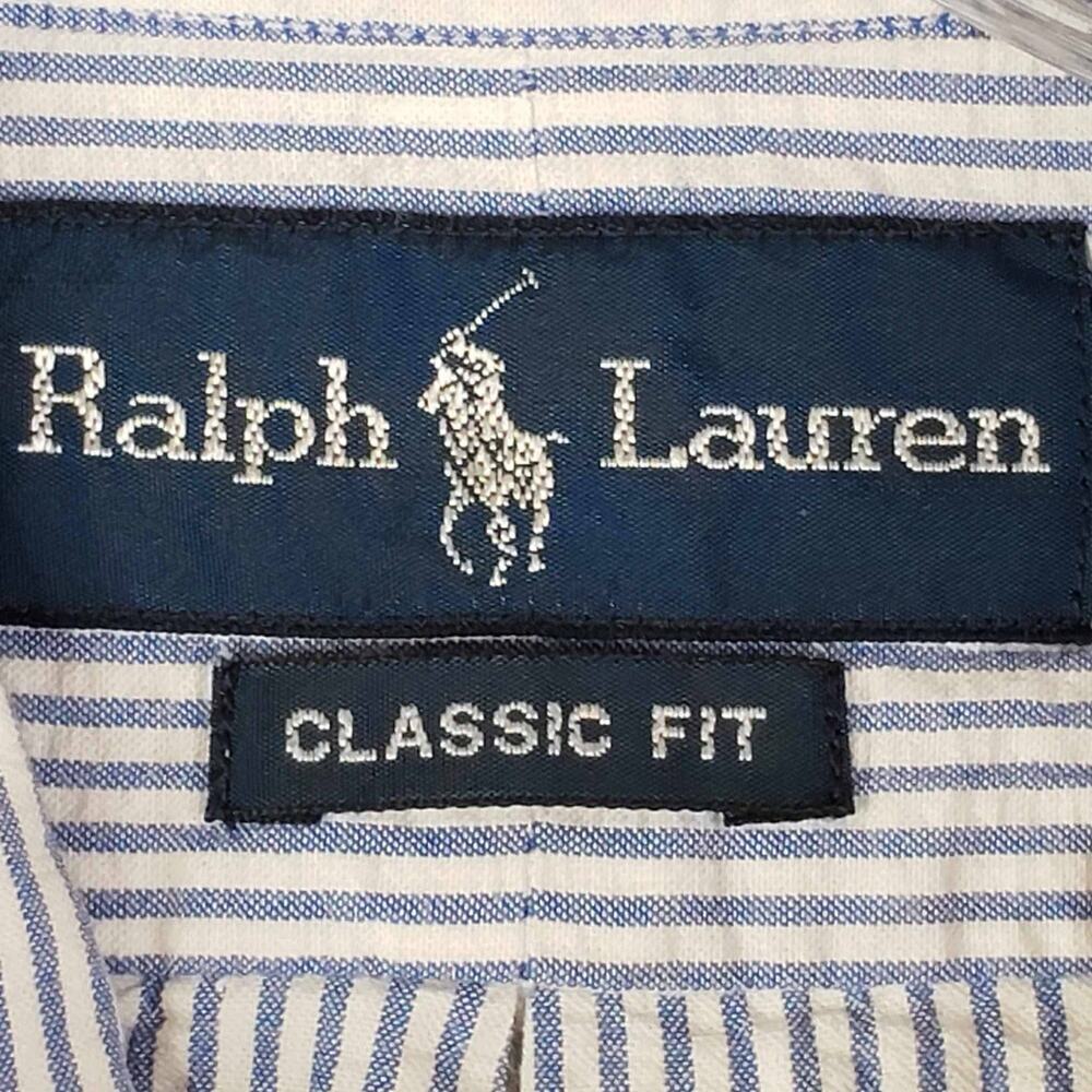Polo Ralph Lauren Shirt Mens Size Large Blue Striped Seersucker SS Button Down - Picture 7 of 9
